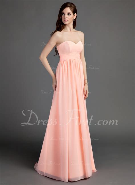 Empire Sweetheart Sweep Train Chiffon Bridesmaid Dress With Ruffle