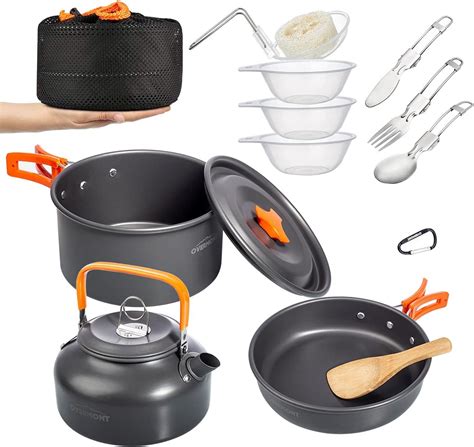 Overmont 14 Pcs Camping Cookware Outdoor Kitchen Set Aluminum Portable Kettle Pots And Pans For