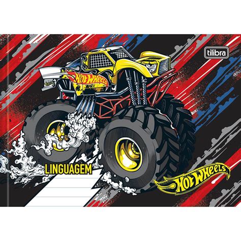 Caderno De Linguagem Horizontal Brochura Capa Dura Hot Wheels 40 Folhas Pacote 10 Unidades