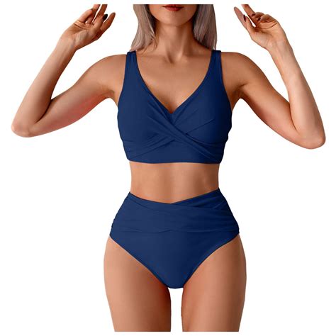 Towed Women S Two Piece High Waisted Bikini Set Tummy Control Swimsuit Full Coverage Solid