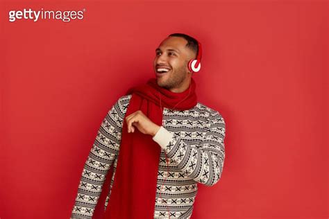 Winter Man Listening Music Positive Multiracial Man Listening