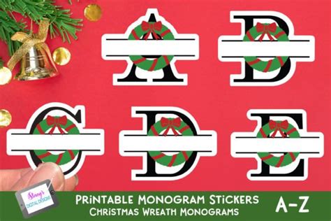 Christmas Monogram Stickers Wreath Graphic By Stacysdigitaldesigns