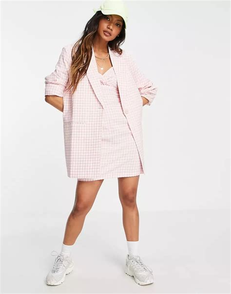 Heartbreak Longline Blazer In Pink Gingham Part Of A Set Asos