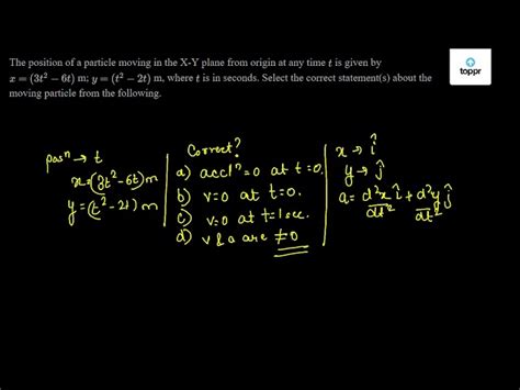 The Position Of A Particle Moving In The X Y Plane From Origin At Any