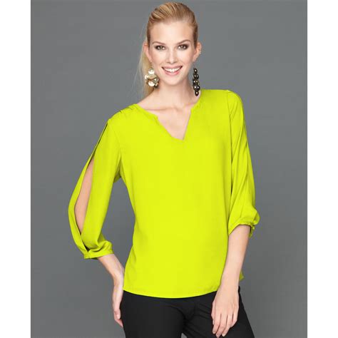 Inc International Concepts Splitsleeve Blouse In Yellow Chartreuse