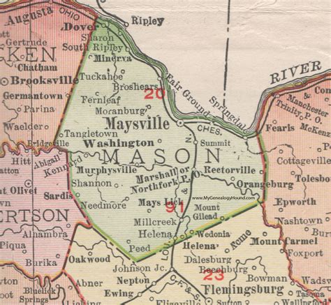 Mason County Kentucky 1911 Rand Mcnally Maysville Washington Dover Ky