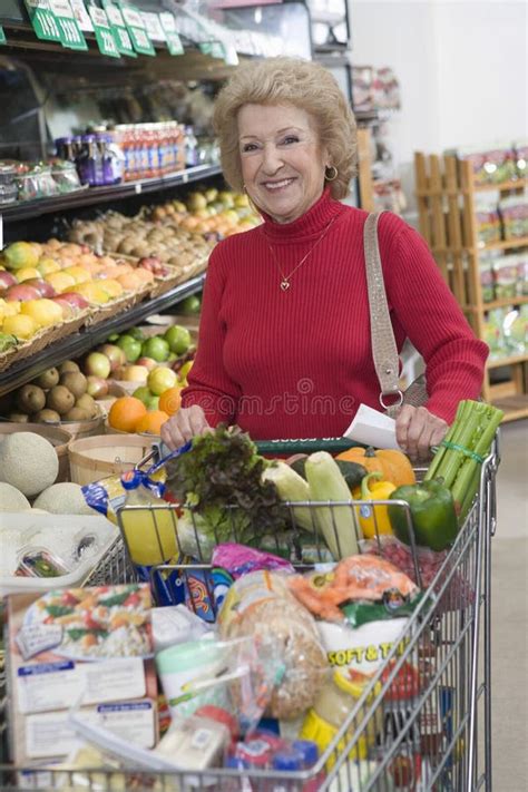 Mature Woman Doing Grocery Shopping Stock Photo Image Of Lifestyle