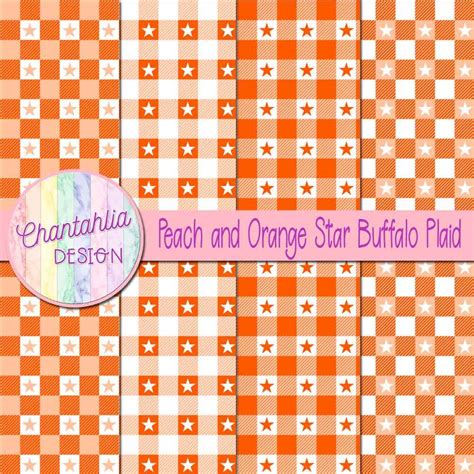 Peach And Orange Star Buffalo Plaid Digital Papers