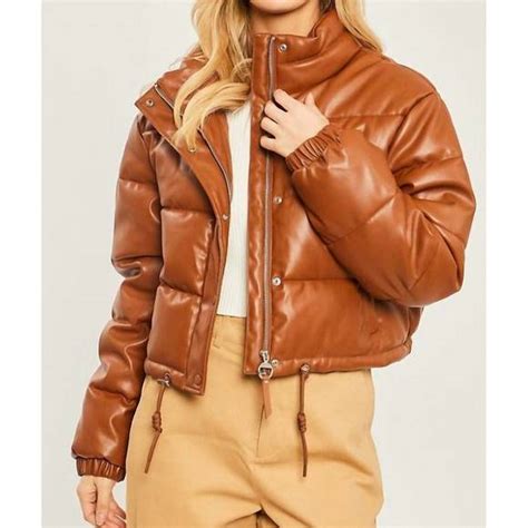 Love Tree Jackets Coats New Love Tree Devi Faux Leather Puffer