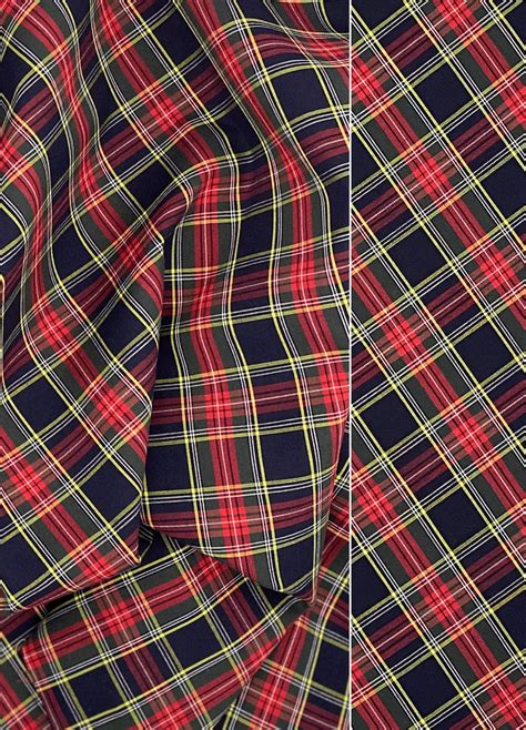 Modern Black Stewart Tartan Fabric Black Green Yellow Red Plaid Fabric Pure Cotton Shirting