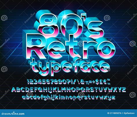 80s Retro Alfabeto Fuente Letras 3d Números Y Puntuaciones En Estilo 80s Mayúsculas Y