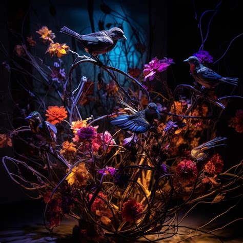Premium Ai Image There Are Many Birds Sitting On A Branch Of A Plant