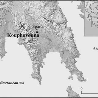 Map of the Peloponnesian peninsula, southern Greece, showing the ...