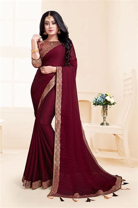 Designer Saree In Maroon Color With Maroon Color Blouse Party Wear Sarees Saree Designs Art