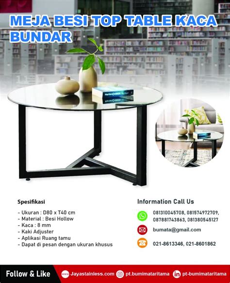 Meja Besi Top Table Kaca Bundar JAYA STAINLESS