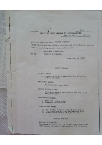 The Autopsy Of Dorothy Jean Dandridge Reported Date Of Death September