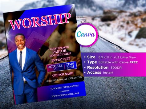 Worship Flyer Editable Canva Template Us Letter Size Etsy