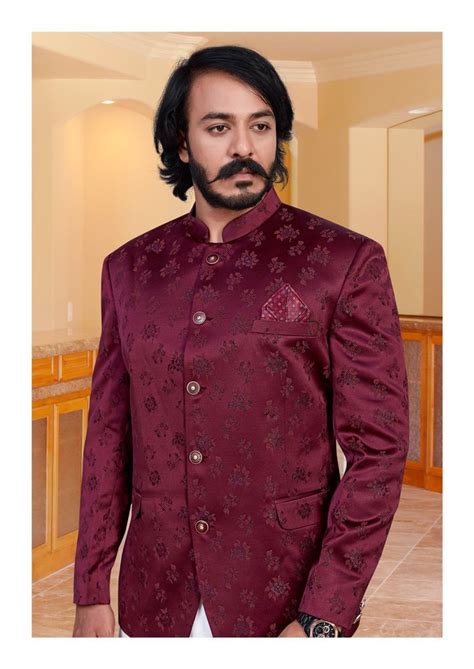 Printed Full Sleeve Party Wear Men Maroon Jacquard Bandhgala Jodhpuri Suit Wedding At ₹ 2499 In