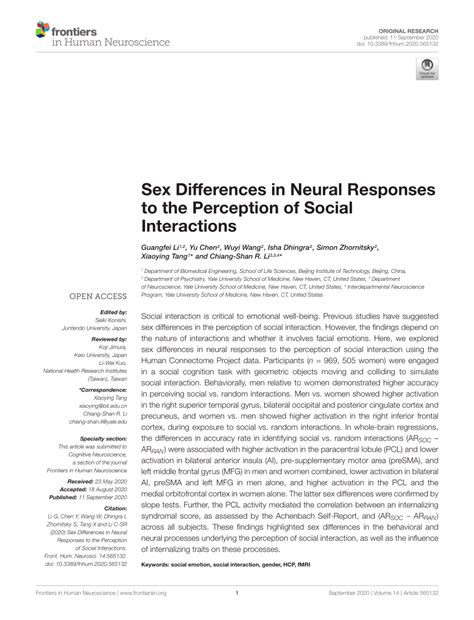 Pdf Sex Differences In Neural Responses To The Perception Of Social