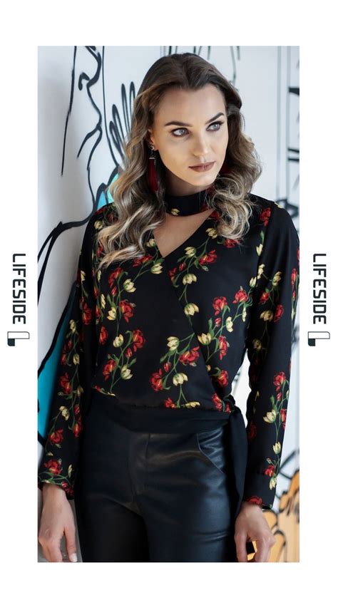 Lifeside Moda Feminina Outono Inverno Blusa Gola Chocker Floral