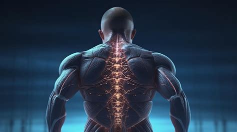 Premium AI Image | Back muscles of a man with spine medically 3D ...