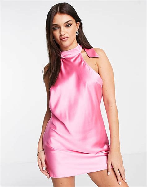 Miss Selfridge Halter Neck Satin Mini Dress In Pink Asos