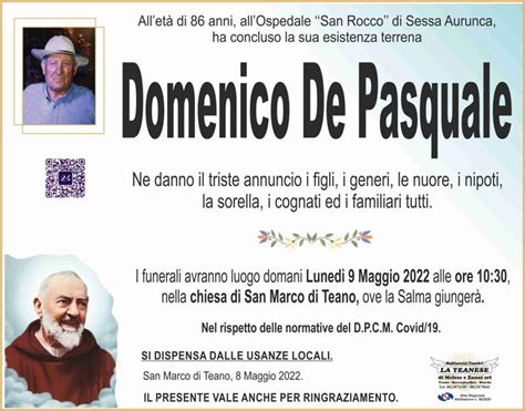 Funerali E Annunci Funebri A Teano Domenico De Pasquale Funer