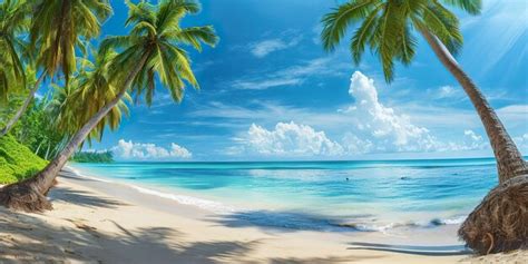 Premium Photo Panorama Of Tropical Beach With Coconut Palm Trees