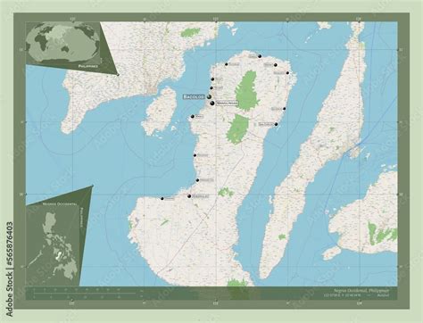 Negros Occidental Philippines OSM Labelled Points Of Cities Stock