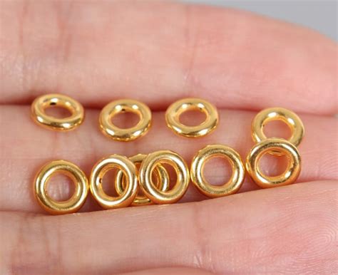 24K Pure Gold Round Spacer Beads Rings Connectors For Bracelet Etsy