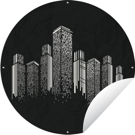 Tuincirkel Een Zwart Wit Illustratie Van Een Skyline 60x60 Cm Ronde