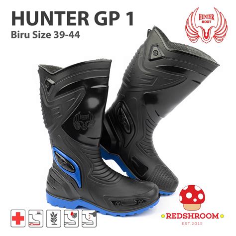 Jual Sepatu Boot Tinggi HUNTER GP 1 Hitam Biru Boots Karet Lokal Lentur