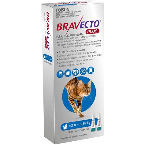 Bravecto Plus For Medium Cats Blue 2 8 6 25kg 2 Pipettes Woolworths