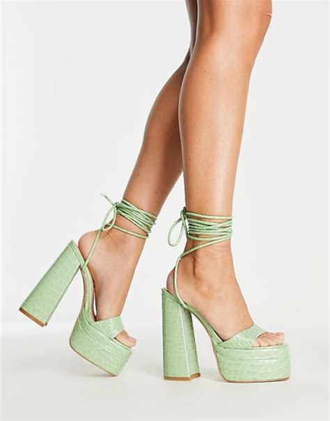 Simmi London Platform Heeled Sandals In Sage Green Asos