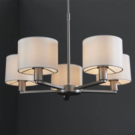 Endon Daley 5 Arm Pendant in Matt Nickel with White Faux Silk Shades