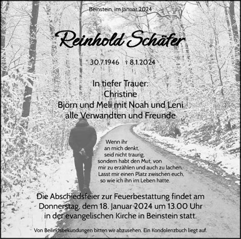 Traueranzeigen von Reinhold Schäfer ZVW Trauer