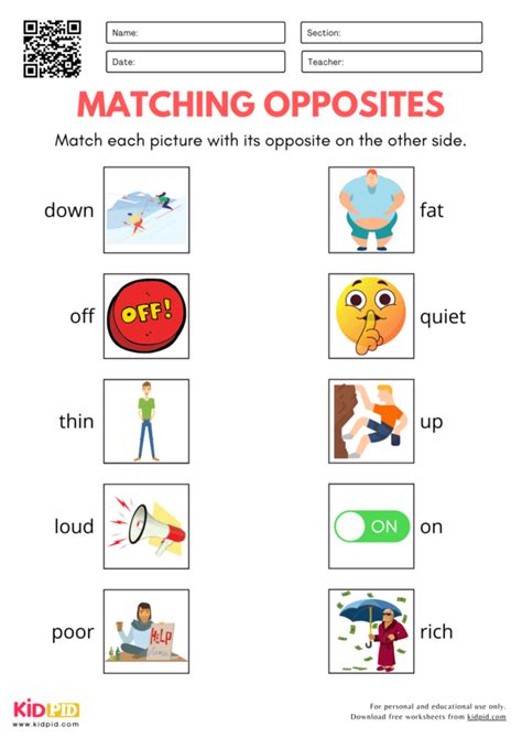 Matching Opposites Pictures Worksheet for Kindergarten - Kidpid