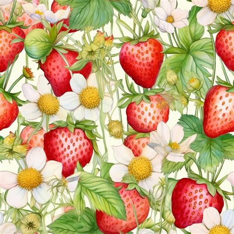 Premium Ai Image Watercolor Strawberries Pattern