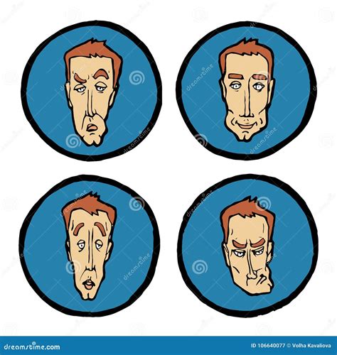 Facial Expressions In Man`s Faces Emotions Icons Set Stock Vector