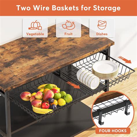 Tribesigns Industrial Kitchen Island With Storage And Power Outlets In