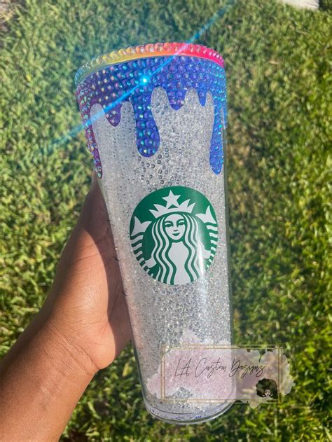 Starbucks Rainbow Drip Rhinestone Filled Snowglobe Tumbler Venti