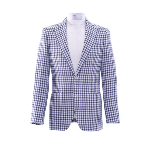 Blue Navy White Small Check Patch Pocket Jacket Esclot Tailoring London