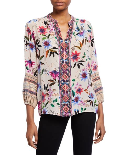 Johnny Was Rose Floral Print Blouse Floral Print Blouses Silk Floral