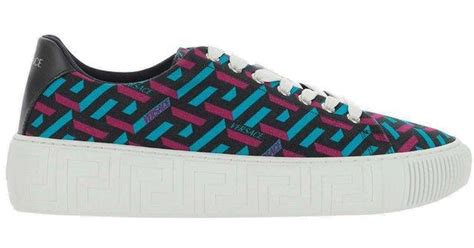 Versace Leather Greca Lace Up Sneakers For Men Lyst