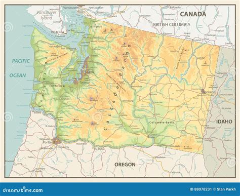 Retro Color Map of Washington State Stock Vector - Illustration of ...