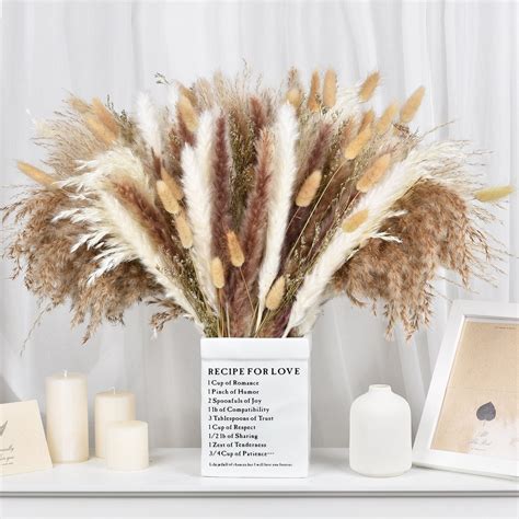 Coolmade 17 Natural Dried Pampas Grass Decor 130 Pcs Pampas Grass Contains White Bunny Tails