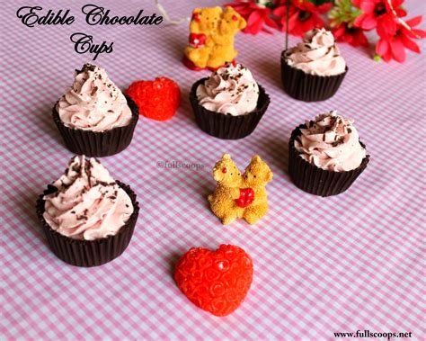 Edible Chocolate Cups With Eggless Strawberry Mousse Full Scoops A