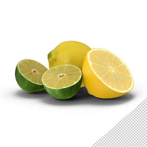 Premium Psd Lemon And Halved Lime Png
