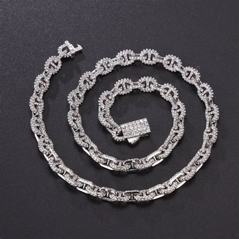 Mm Minimal Iced Conjoined Semi Circle Link Chain Bracelet Set No