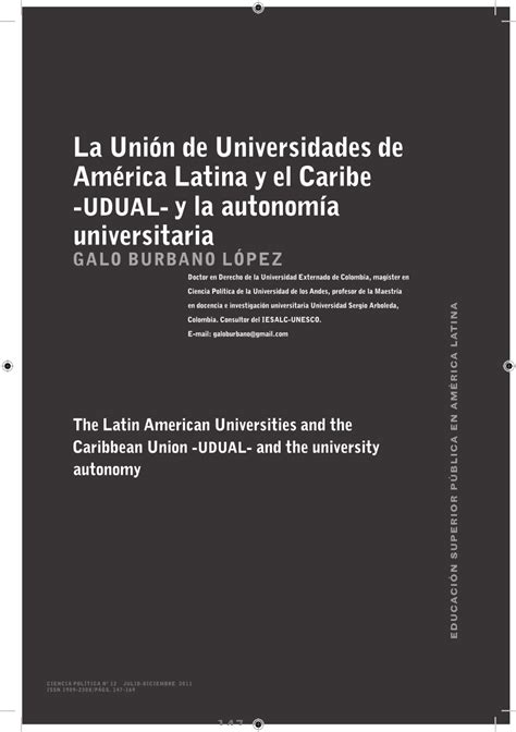 PDF La Unión de Universidades de América Latina y el Caribe UDUAL y la autonomía universitaria
